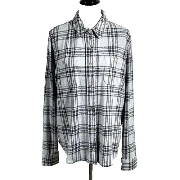 Faherty Legend Plaid Sweater Button Up Shirt Gray Winter Clouds Womens XXL 2XL - Picture 1 of 8